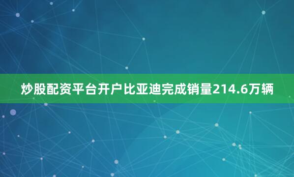 炒股配资平台开户比亚迪完成销量214.6万辆